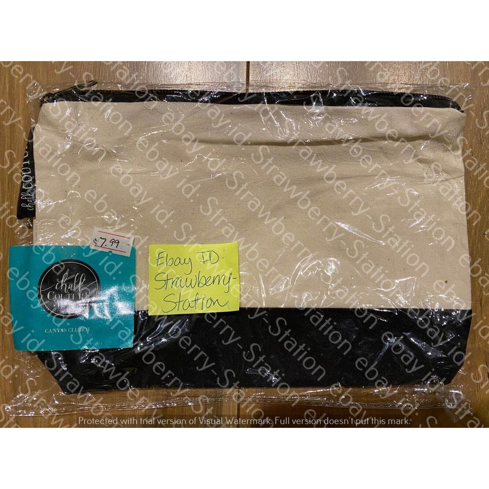 Chalk Couture Canvas Clutch Bag Pouch 9” x 7” Cream Black S183122 NEW 2018